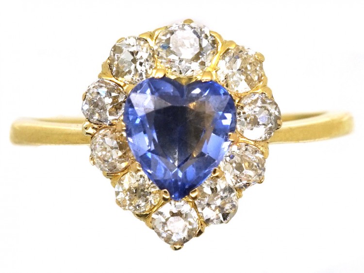 18ct Gold, Diamond & Heart Shaped Ceylon Sapphire Ring