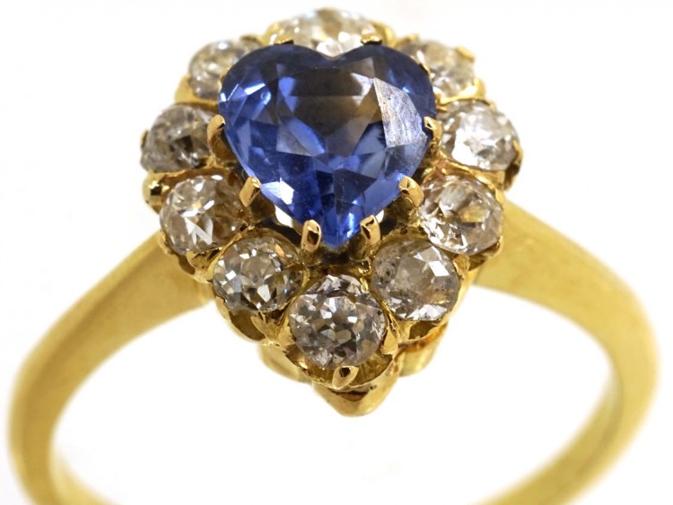 18ct Gold, Diamond & Heart Shaped Ceylon Sapphire Ring