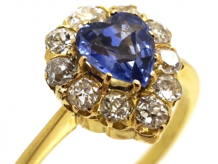 18ct Gold, Diamond & Heart Shaped Ceylon Sapphire Ring