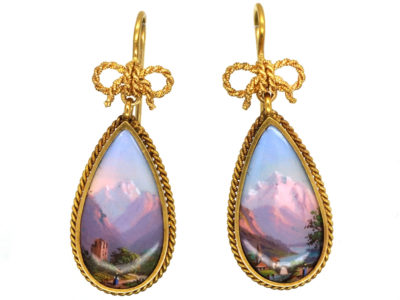 15ct Gold Swiss Enamel Drop Earrings