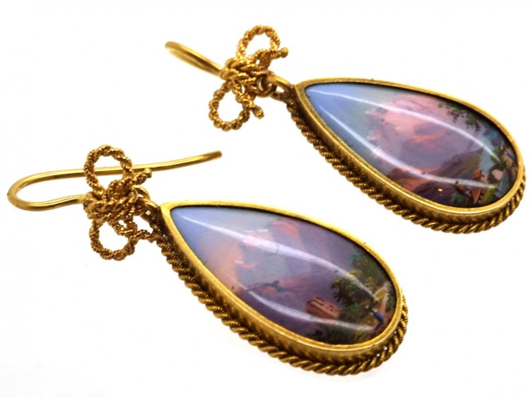 15ct Gold Swiss Enamel Drop Earrings