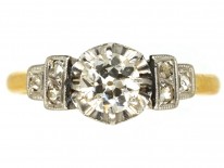Art Deco Diamond Solitaire Ring With Diamond Shoulders