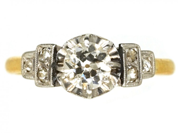 Art Deco Diamond Solitaire Ring With Diamond Shoulders