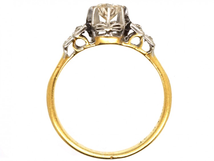 Art Deco Diamond Solitaire Ring With Diamond Shoulders