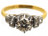 Art Deco Diamond Solitaire Ring With Diamond Shoulders