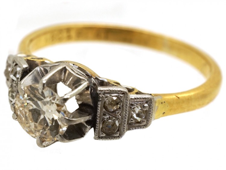 Art Deco Diamond Solitaire Ring With Diamond Shoulders
