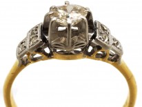 Art Deco Diamond Solitaire Ring With Diamond Shoulders