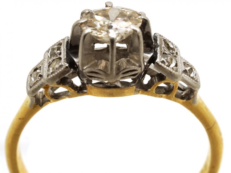 Art Deco Diamond Solitaire Ring With Diamond Shoulders