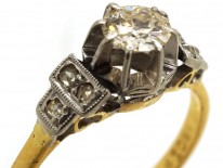 Art Deco Diamond Solitaire Ring With Diamond Shoulders