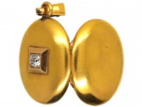 Victorian 18ct Gold Oval Locket Set With a Diamond