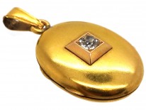 Victorian 18ct Gold Oval Locket Set With a Diamond