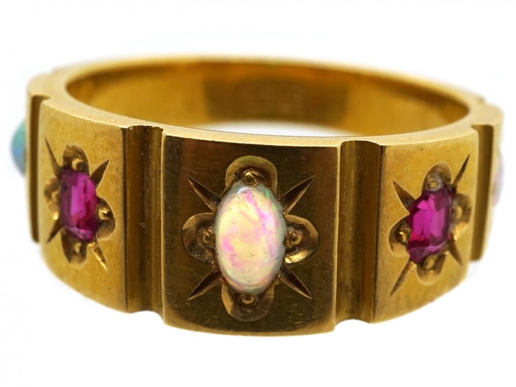 Victorian 18ct Gold Opal & Ruby Ring