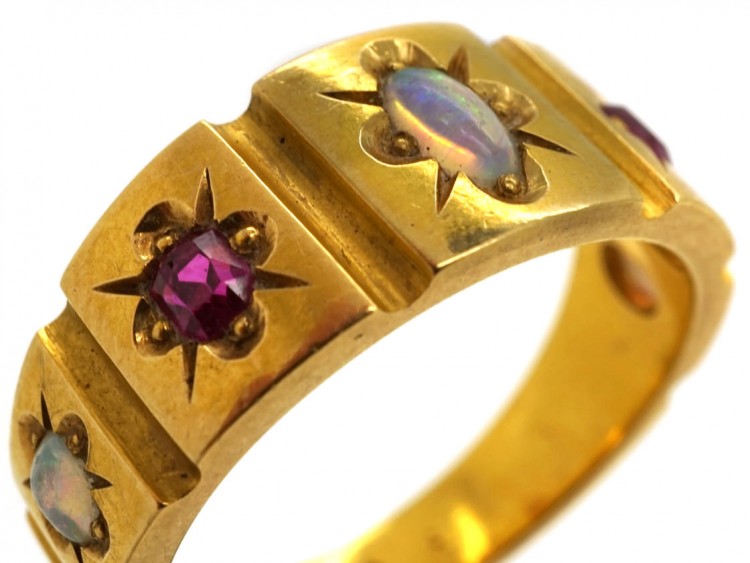 Victorian 18ct Gold Opal & Ruby Ring