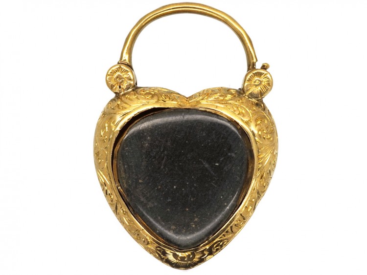 Large 15ct Gold Early Victorian Heart Shaped Padlock Set With A Cabochon Garnet