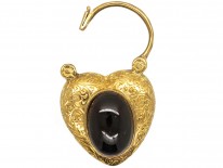 Large 15ct Gold Early Victorian Heart Shaped Padlock Set With A Cabochon Garnet