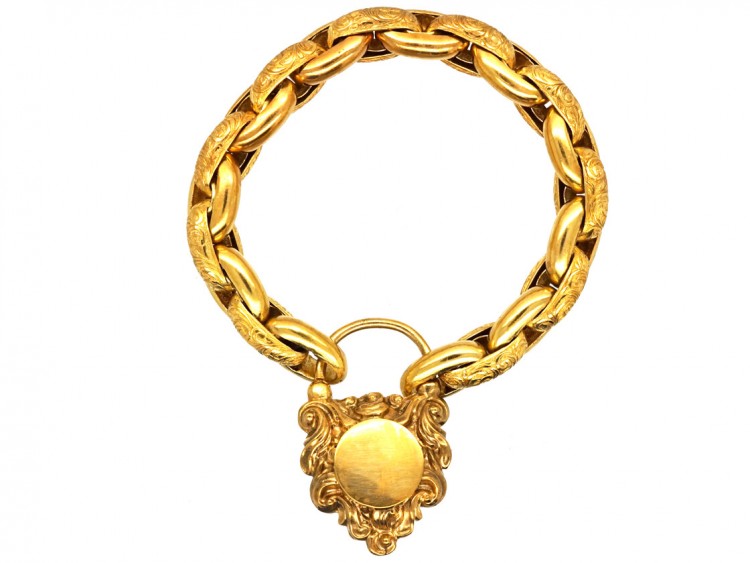 15ct Gold Bracelet With Cabochon Garnet Padlock
