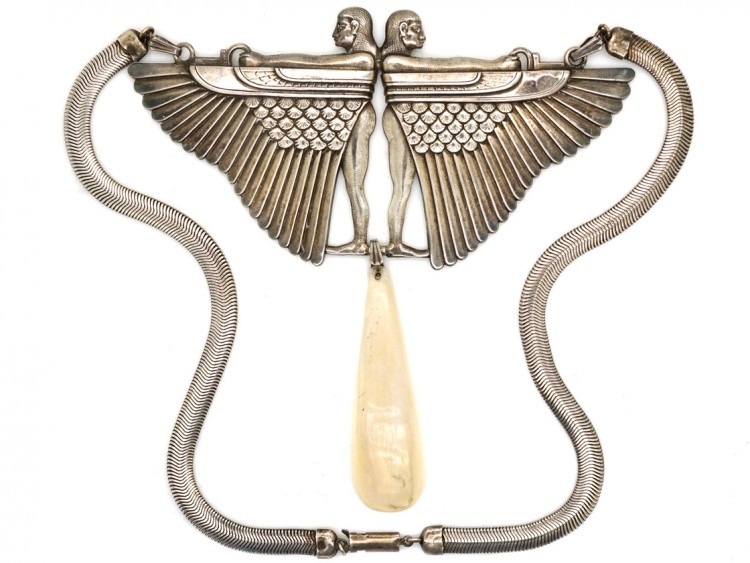 Large Silver Egyptian Revival Necklace