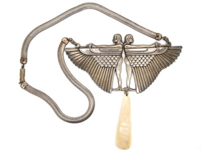 Large Silver Egyptian Revival Necklace