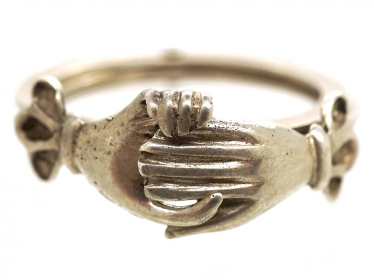 Silver Clasped Hands Opening Fede Ring