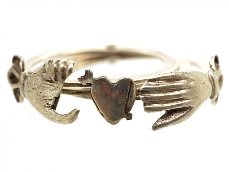 Silver Clasped Hands Opening Fede Ring