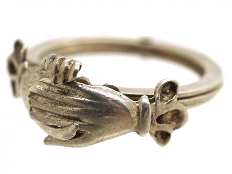 Silver Clasped Hands Opening Fede Ring