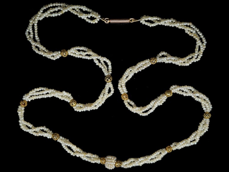 Edwardian Seed Pearl & Gold Necklace