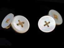 Edwardian 9ct Gold & Mother of Pearl Button Design Cufflinks