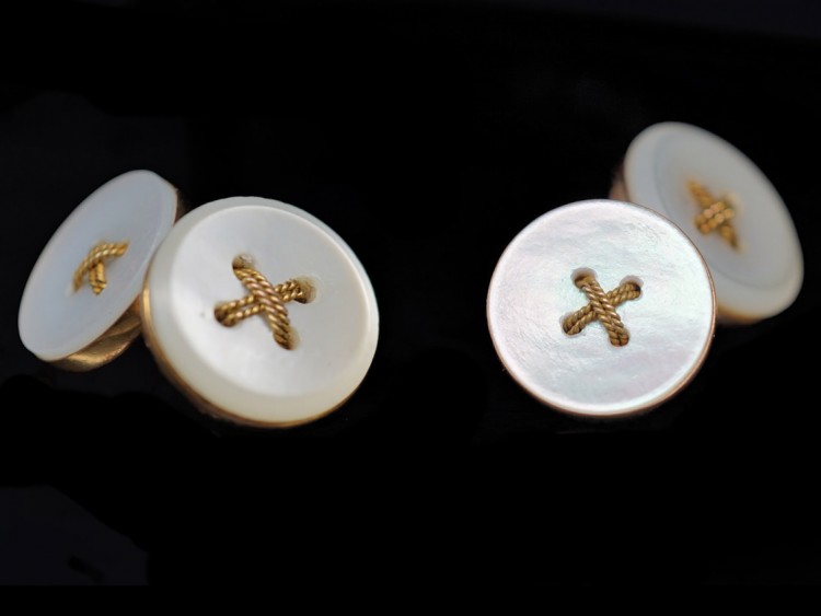 Edwardian 9ct Gold & Mother of Pearl Button Design Cufflinks
