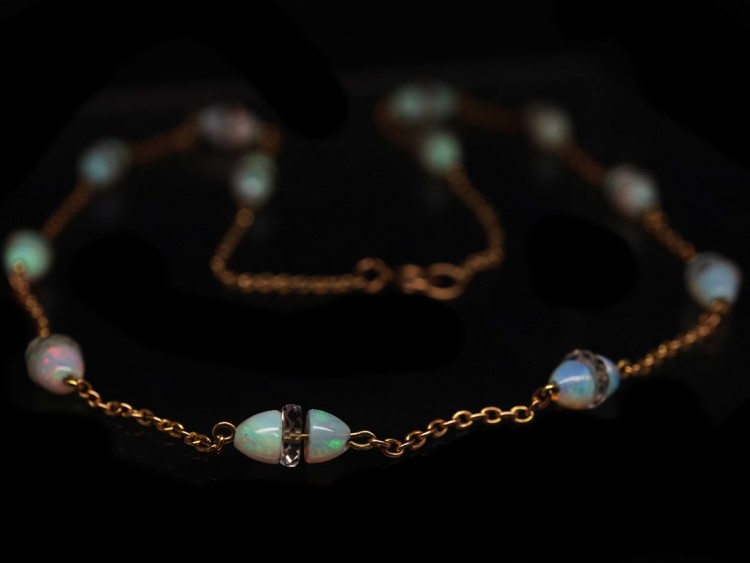 Edwardian 15ct Gold, Opal & Rock Crystal Chain