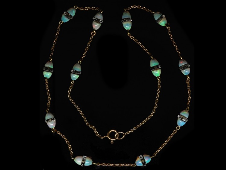 Edwardian 15ct Gold, Opal & Rock Crystal Chain