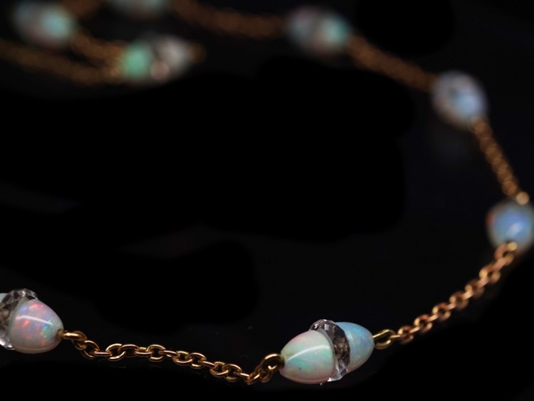 Edwardian 15ct Gold, Opal & Rock Crystal Chain