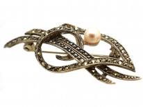 Silver, Marcasite & Pearl Woven Heart Brooch