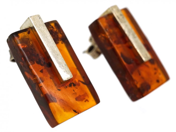 Amber & Silver Earrings
