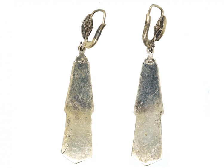 Art Deco Silver, Marcasite & Enamel Earrings