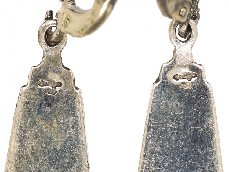 Art Deco Silver, Marcasite & Enamel Earrings