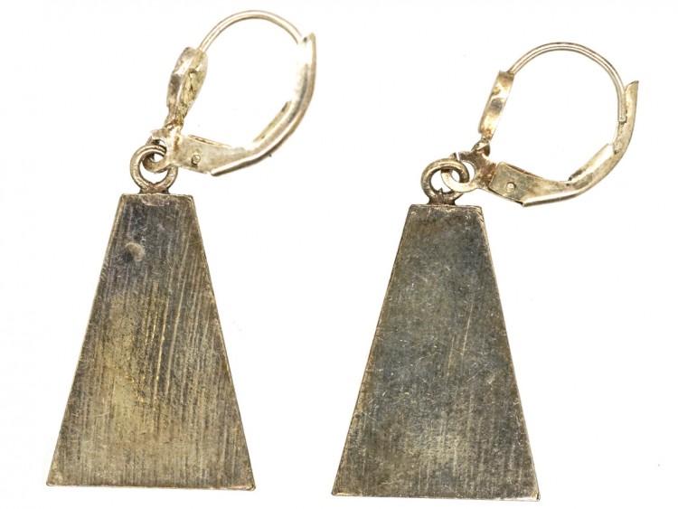 Art Deco Silver, Blue & Black Enamel Earrings