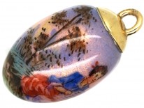 Edwardian Enamel Egg Pendant of a Lady in a Landscape