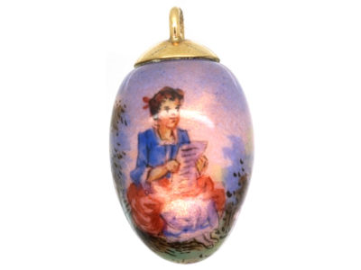 Edwardian Enamel Egg Pendant of a Lady in a Landscape