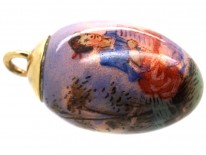 Edwardian Enamel Egg Pendant of a Lady in a Landscape