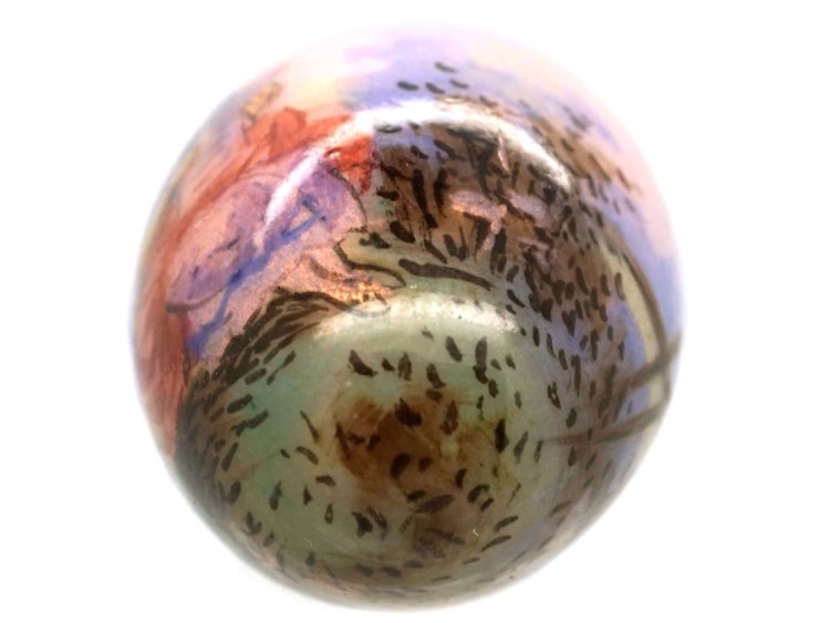 Edwardian Enamel Egg Pendant of a Lady in a Landscape