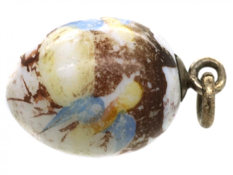 Porcelain Egg Charm With Swallows Motif