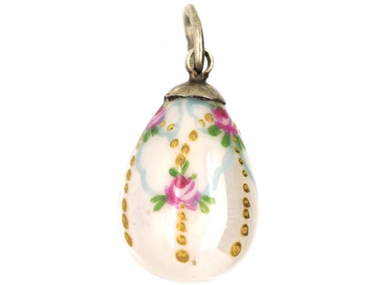 Russian Silver & Enamel Flowers Easter Egg