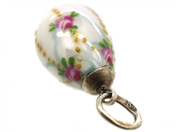 Russian Silver & Enamel Flowers Easter Egg
