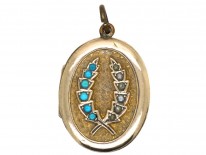 Victorian 9ct Back & Front Oval Locket Set With Split Pearls & Turquoise