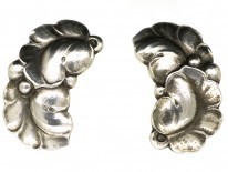 Georg Jensen Silver Double Leaf Earrings