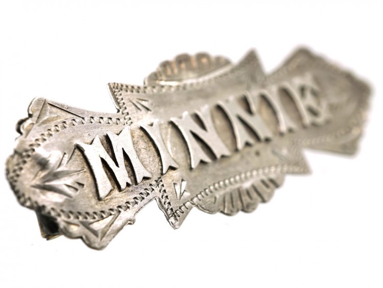 Edwardian Silver Name Brooch Minnie