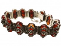 Art Deco Silver, Carnelian & Marcasite Bracelet