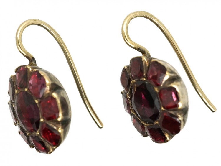 Georgian Flat Cut Garnet Round Earrings