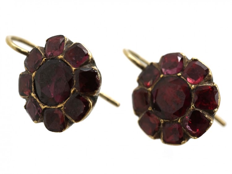Georgian Flat Cut Garnet Round Earrings