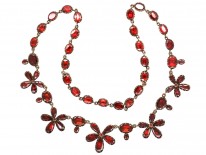 Georgian Gold & Flat Cut Garnet Pansy Necklace